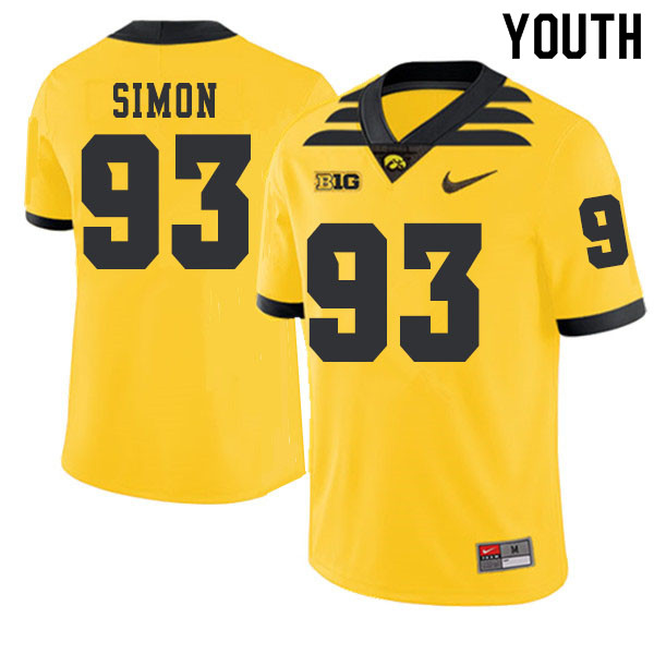 2019 Youth #93 Brandon Simon Iowa Hawkeyes College Football Alternate Jerseys Sale-Gold